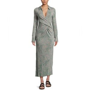 Free People Shayla Floral Long Sleeve Wrap‎ Midi Dress Size S - Mint Combo - NWT